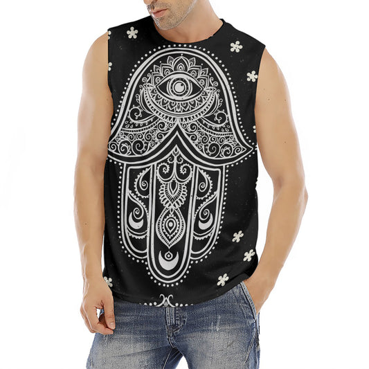 Black And White Hamsa Print Men's Fitness Tank Top