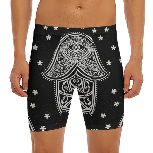 Black And White Hamsa Print Men's Long Boxer Briefs