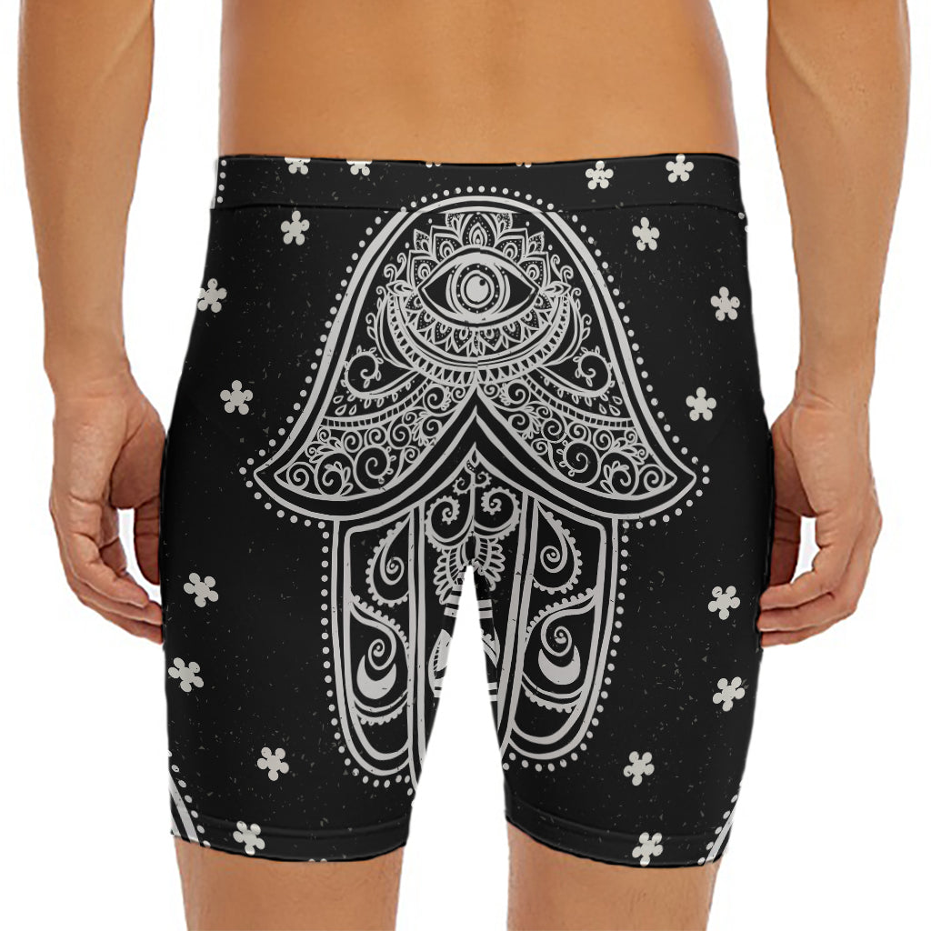 Black And White Hamsa Print Men's Long Boxer Briefs