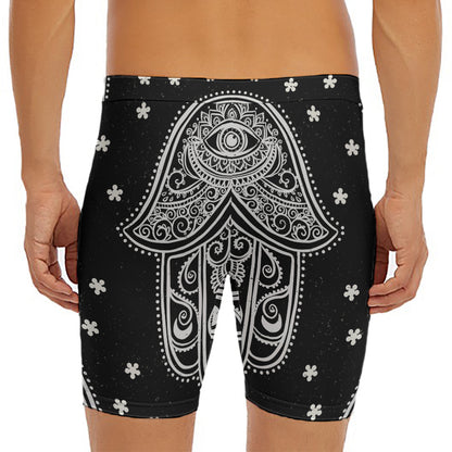 Black And White Hamsa Print Men's Long Boxer Briefs