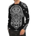 Black And White Hamsa Print Men's Long Sleeve Rash Guard