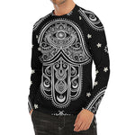 Black And White Hamsa Print Men's Long Sleeve Rash Guard