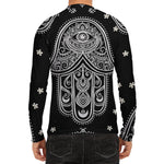 Black And White Hamsa Print Men's Long Sleeve Rash Guard