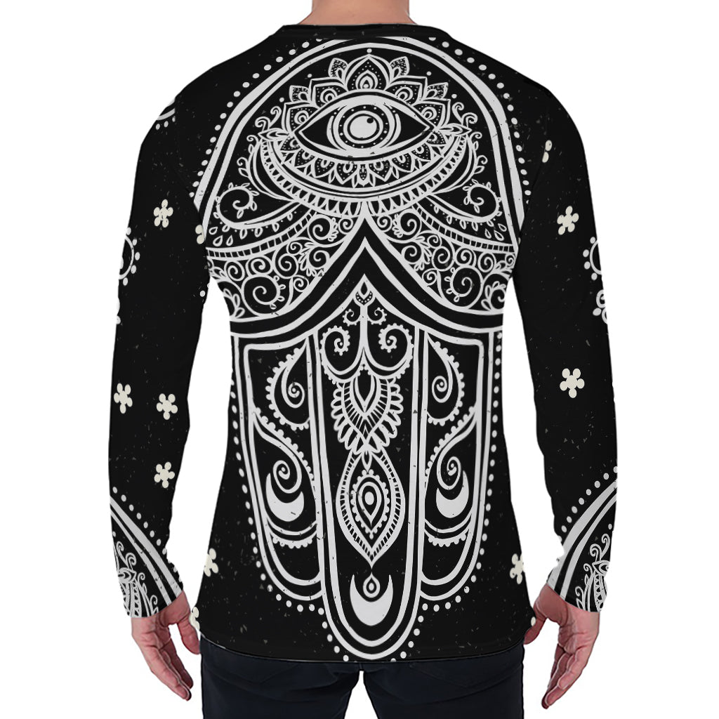 Black And White Hamsa Print Men's Long Sleeve T-Shirt