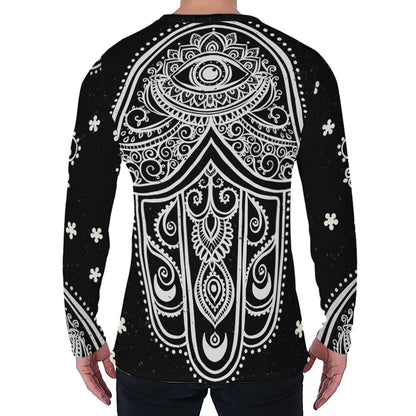 Black And White Hamsa Print Men's Long Sleeve T-Shirt