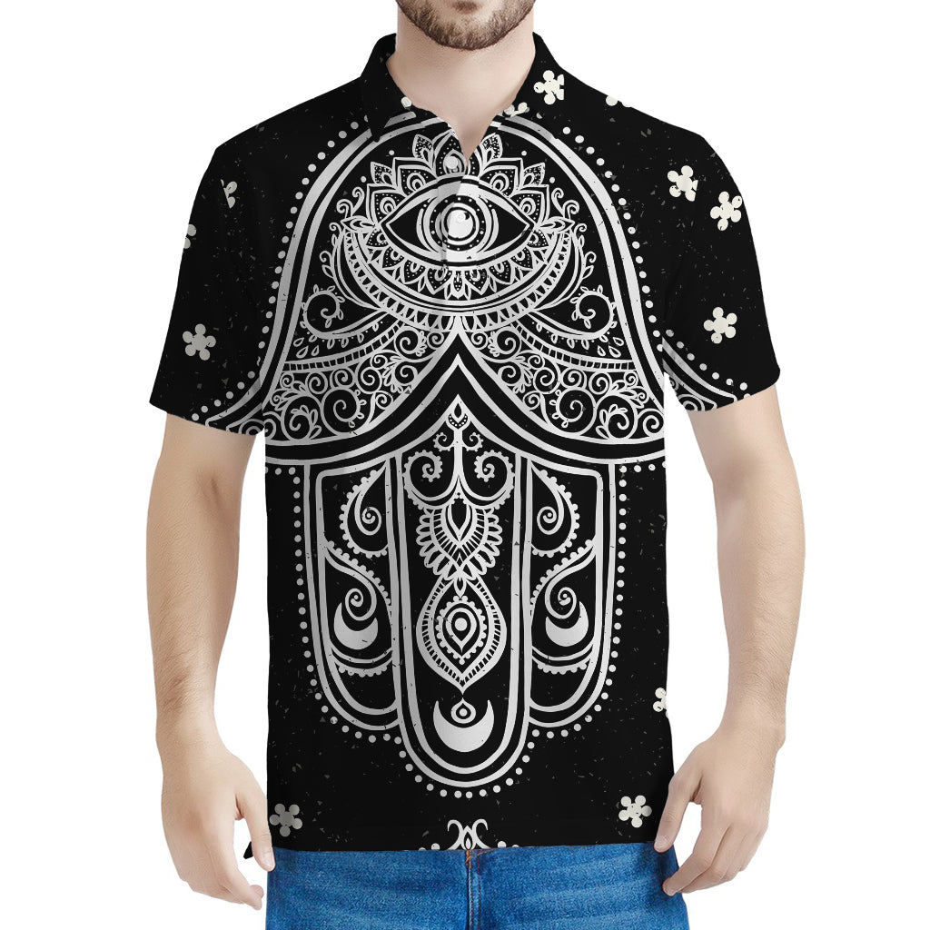 Black And White Hamsa Print Men's Polo Shirt