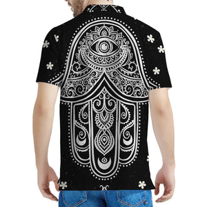 Black And White Hamsa Print Men's Polo Shirt