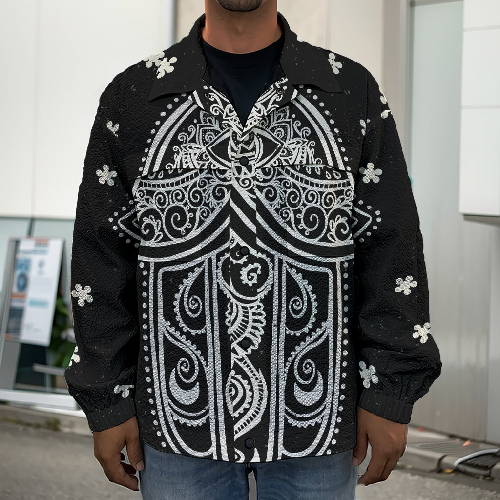 Black And White Hamsa Print Men's Shirt Jacket