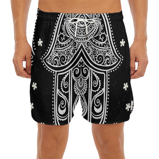 Black And White Hamsa Print Men's Split Running Shorts