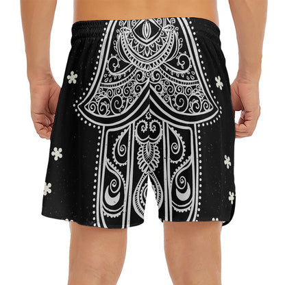 Black And White Hamsa Print Men's Split Running Shorts