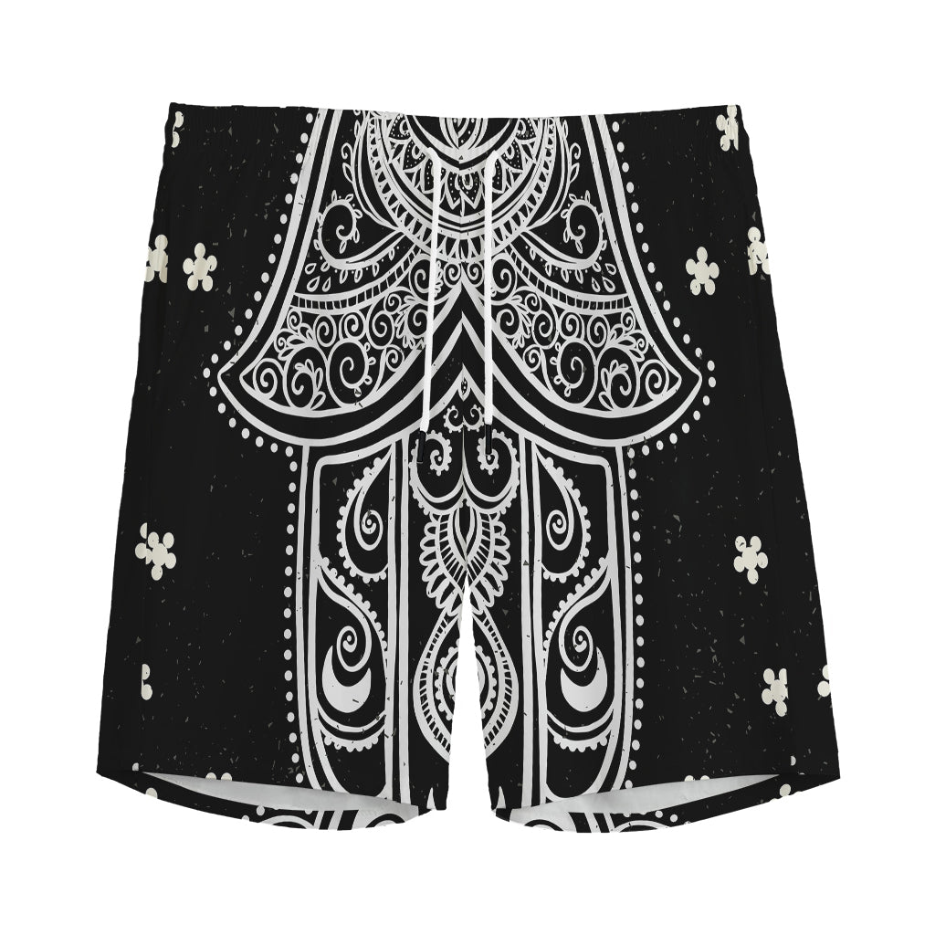Black And White Hamsa Print Men's Sports Shorts