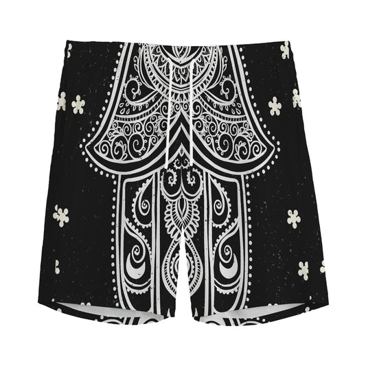 Black And White Hamsa Print Men's Sports Shorts