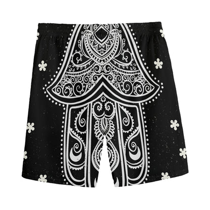 Black And White Hamsa Print Men's Sports Shorts