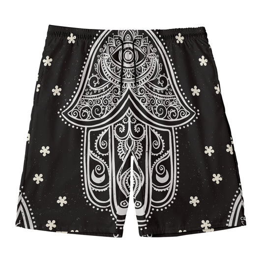 Black And White Hamsa Print Men's Swim Trunks