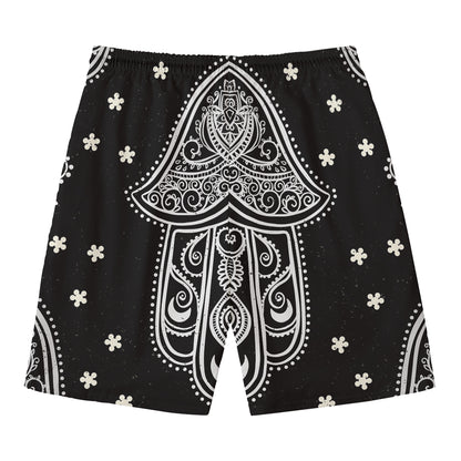 Black And White Hamsa Print Men's Swim Trunks