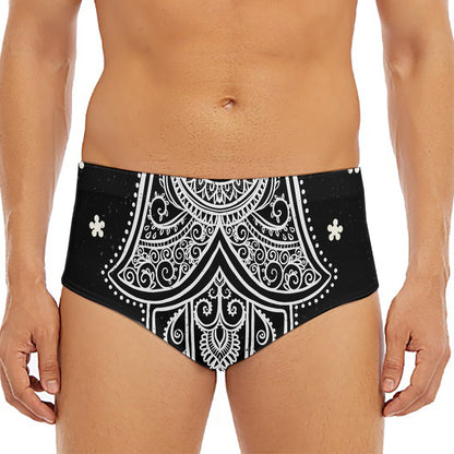 Black And White Hamsa Print Men's Triangle Swim Briefs