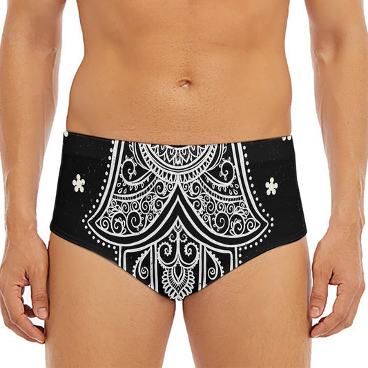 Black And White Hamsa Print Men's Triangle Swim Briefs