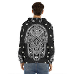 Black And White Hamsa Print Men's Velvet Pullover Hoodie