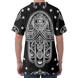 Black And White Hamsa Print Men's Velvet T-Shirt