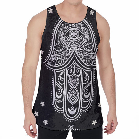 Black And White Hamsa Print Men's Velvet Tank Top