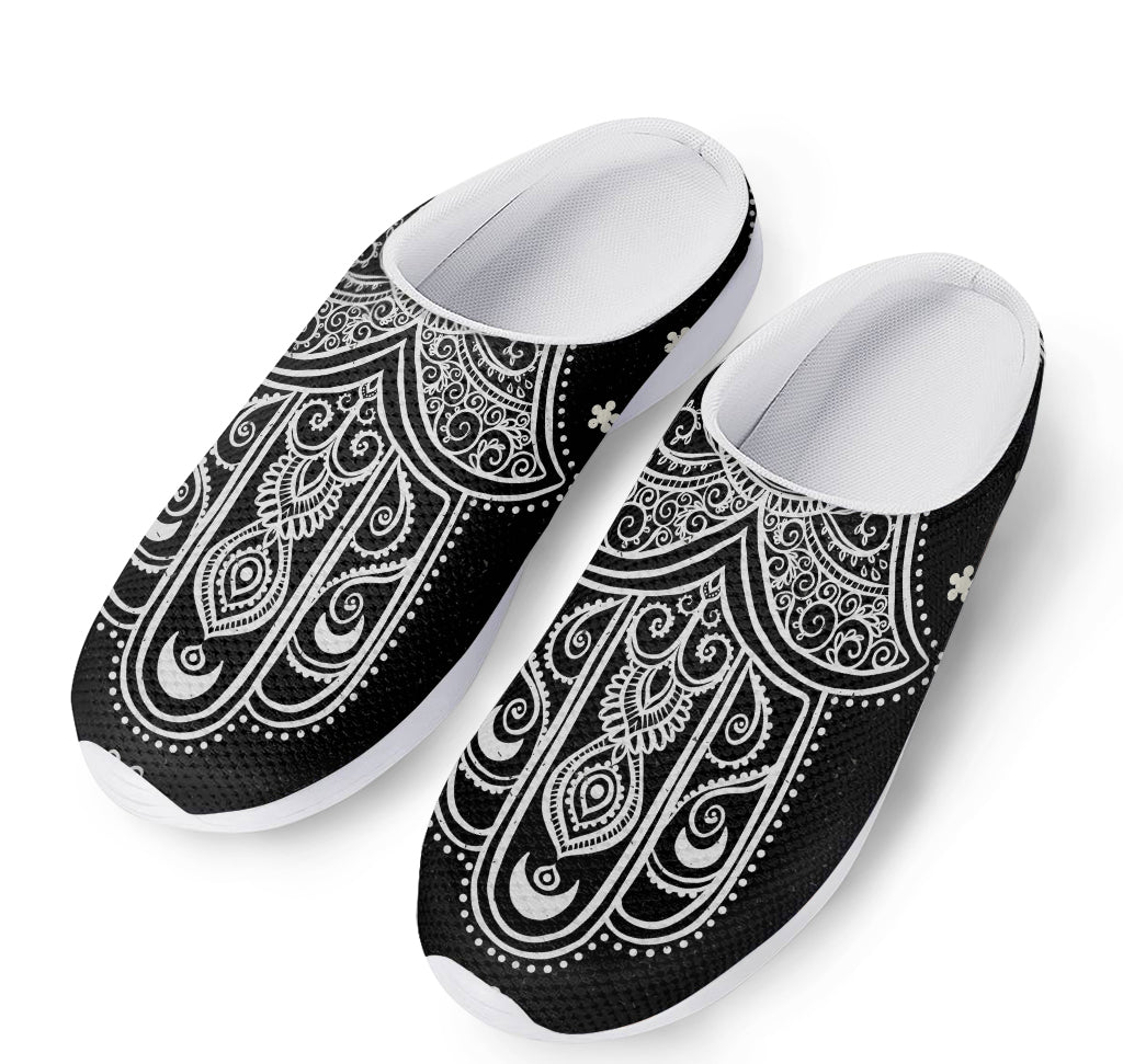 Black And White Hamsa Print Mesh Casual Shoes