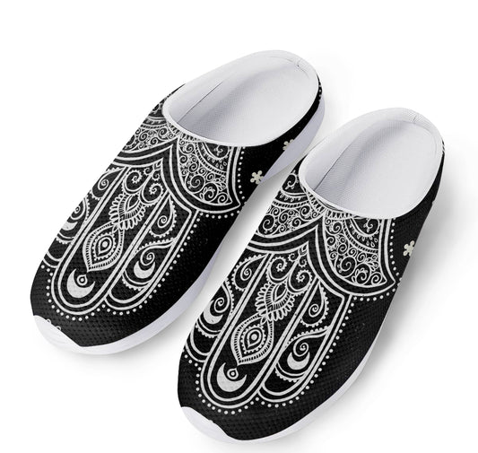 Black And White Hamsa Print Mesh Casual Shoes
