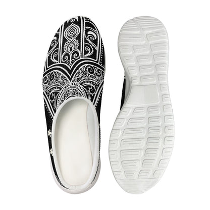 Black And White Hamsa Print Mesh Casual Shoes