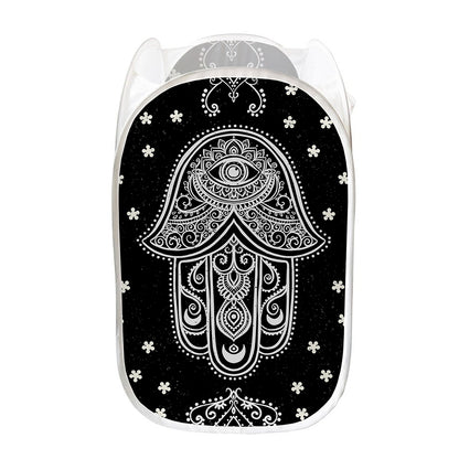 Black And White Hamsa Print Mesh Laundry Hamper