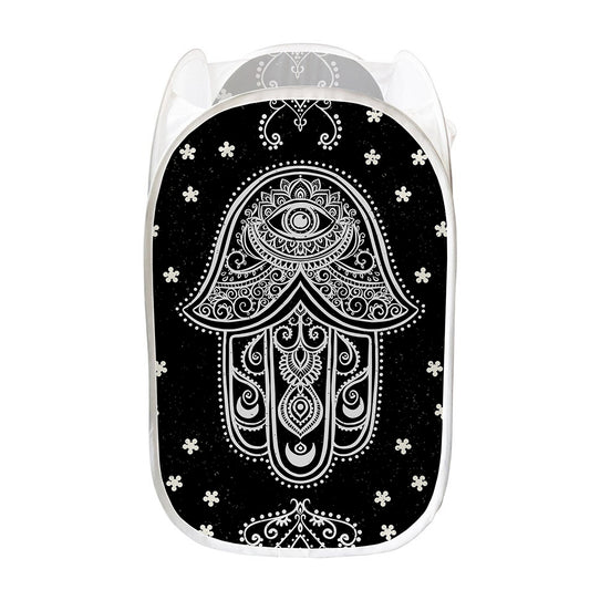 Black And White Hamsa Print Mesh Laundry Hamper