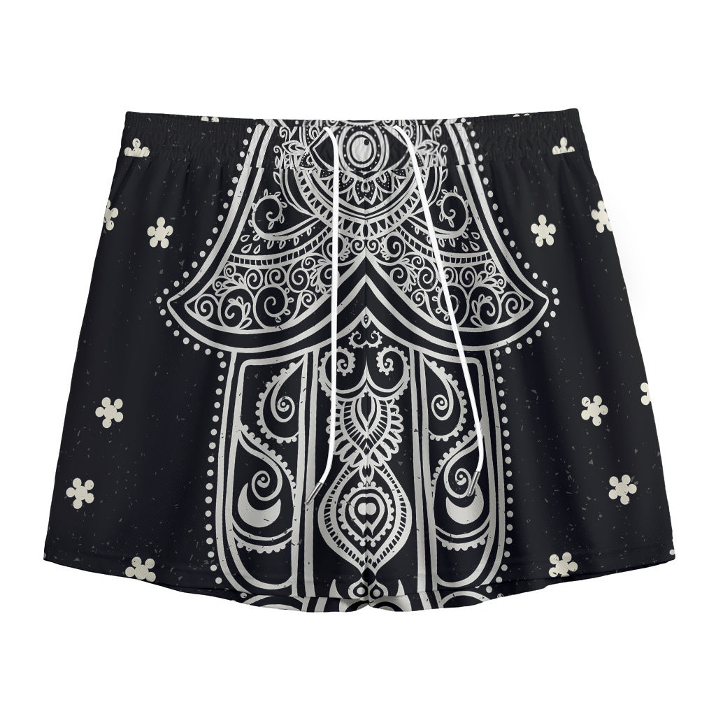 Black And White Hamsa Print Mesh Shorts