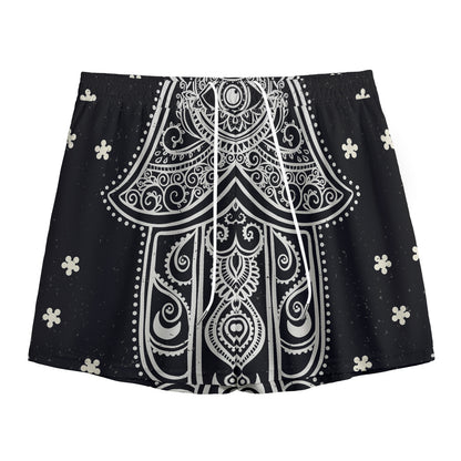 Black And White Hamsa Print Mesh Shorts