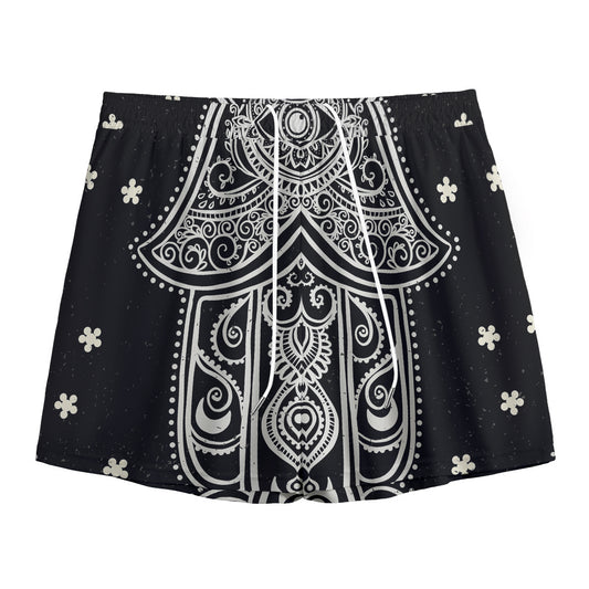Black And White Hamsa Print Mesh Shorts