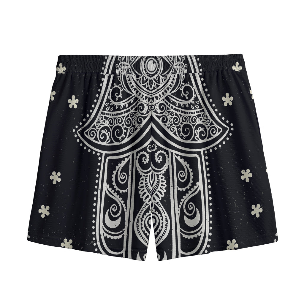 Black And White Hamsa Print Mesh Shorts
