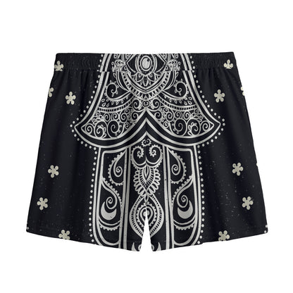 Black And White Hamsa Print Mesh Shorts