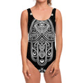 Black And White Hamsa Print One Piece Swimsuit