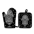 Black And White Hamsa Print Oven Mitt And Pot Holder Set