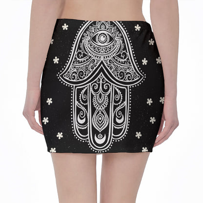 Black And White Hamsa Print Pencil Mini Skirt