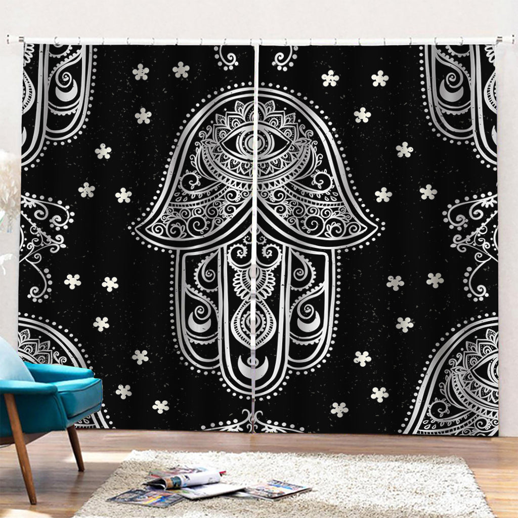 Black And White Hamsa Print Pencil Pleat Curtains