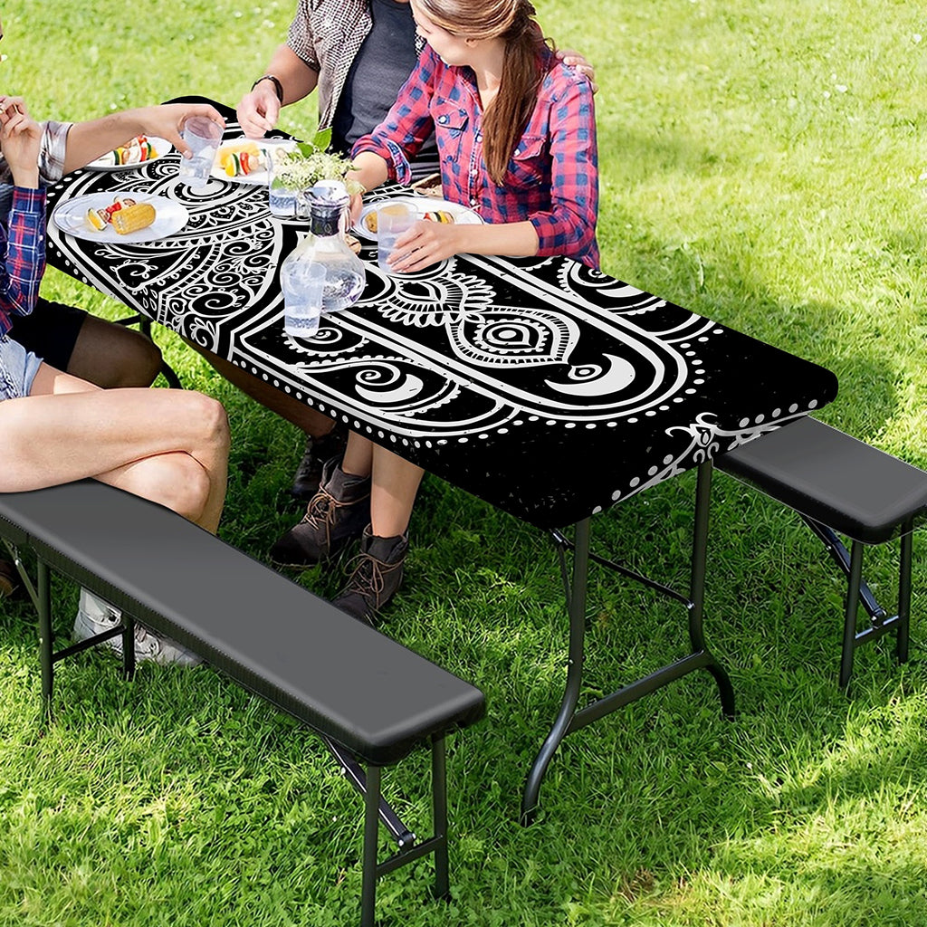 Black And White Hamsa Print Picnic Table Cover