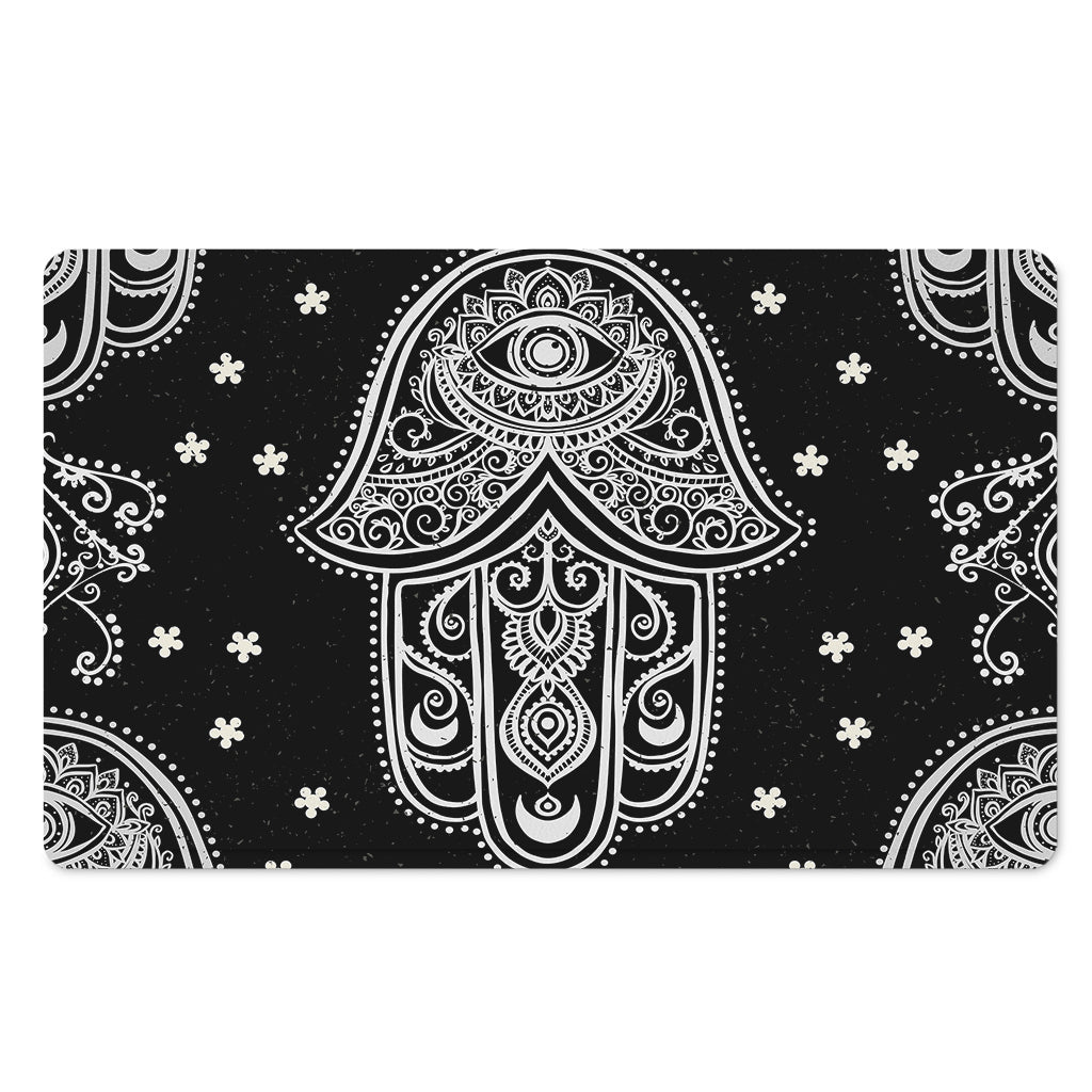 Black And White Hamsa Print Polyester Doormat