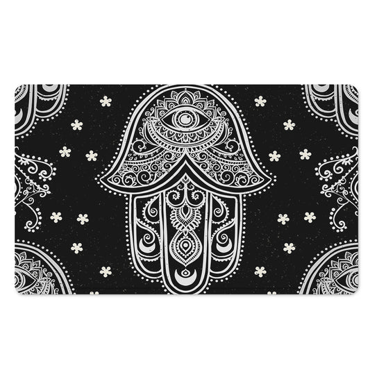 Black And White Hamsa Print Polyester Doormat