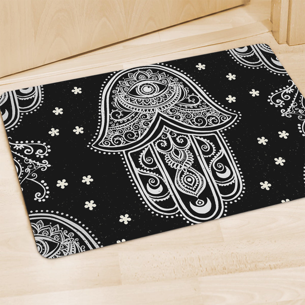 Black And White Hamsa Print Polyester Doormat