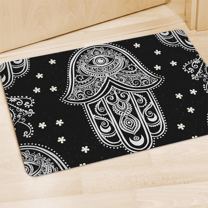 Black And White Hamsa Print Polyester Doormat