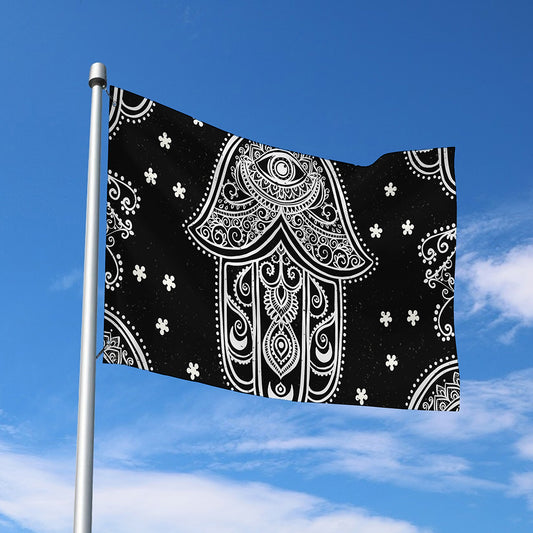 Black And White Hamsa Print Polyester Flag