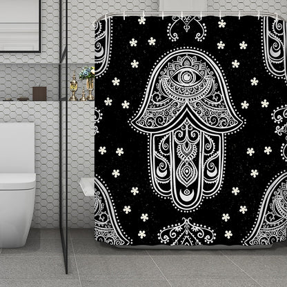 Black And White Hamsa Print Polyester Shower Curtain
