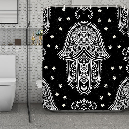 Black And White Hamsa Print Polyester Shower Curtain