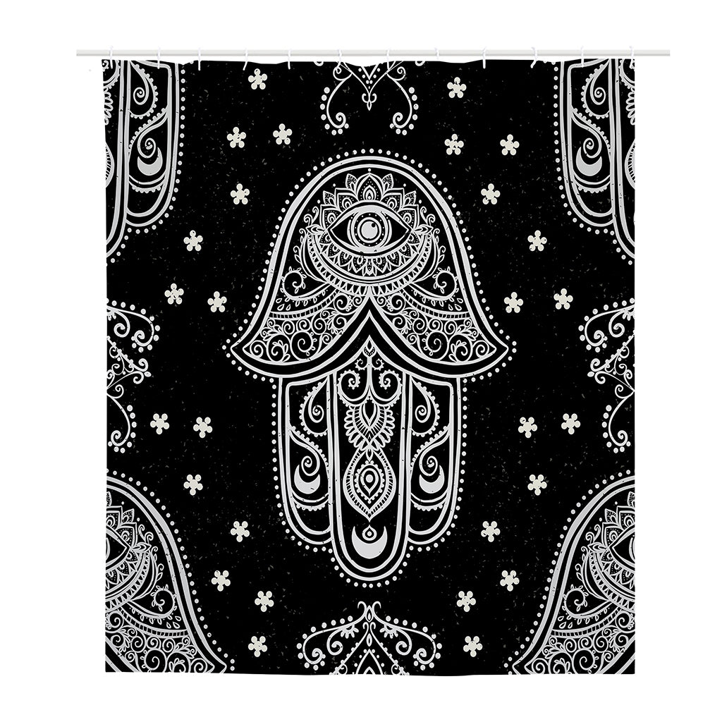 Black And White Hamsa Print Polyester Shower Curtain