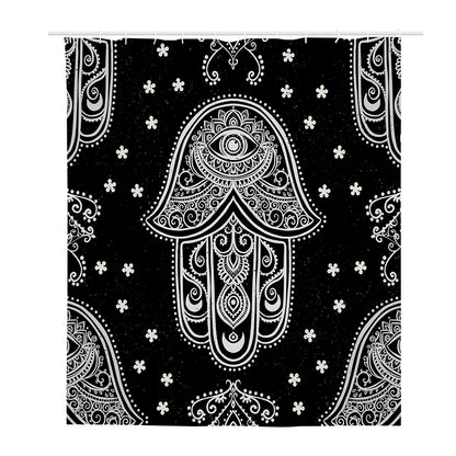 Black And White Hamsa Print Polyester Shower Curtain