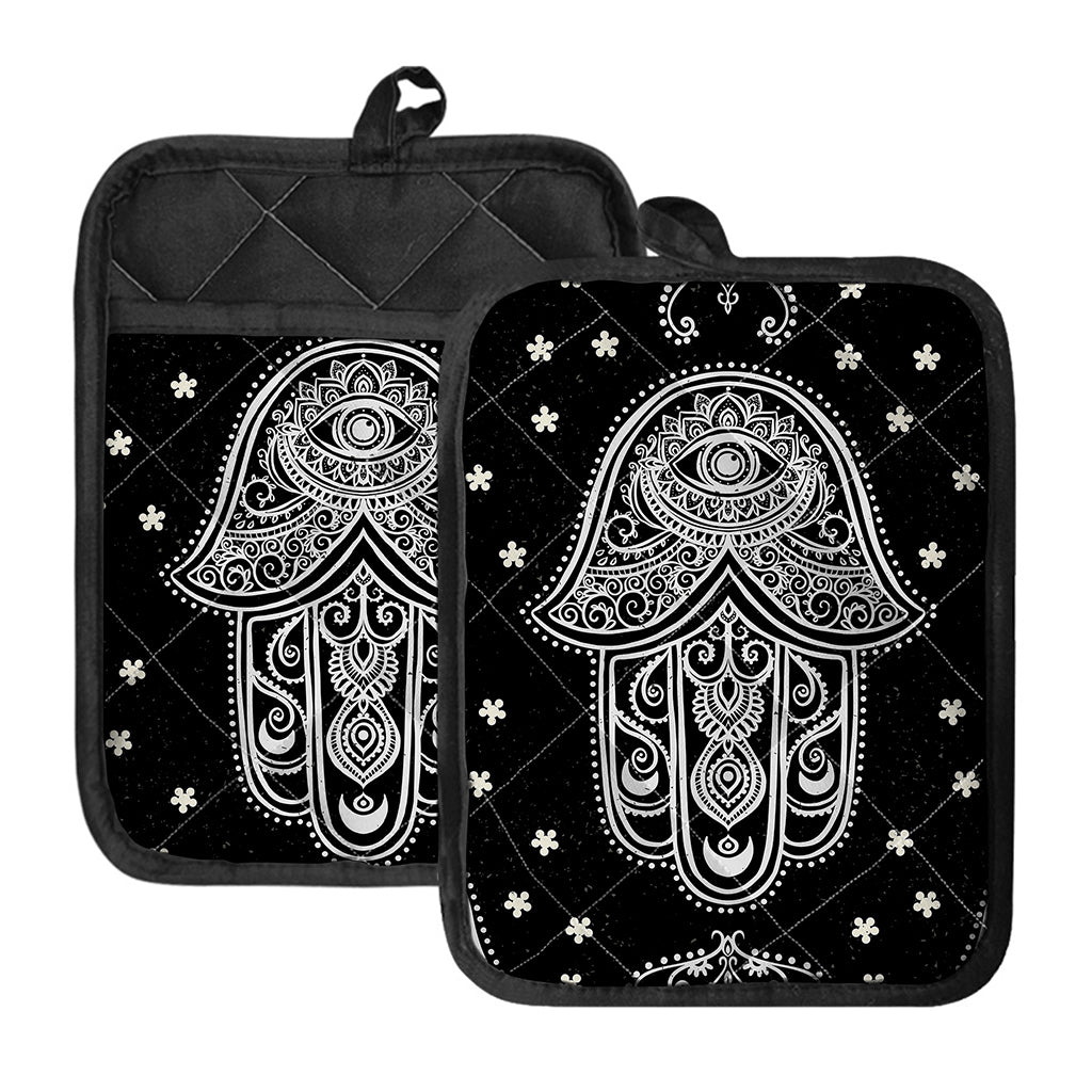 Black And White Hamsa Print Pot Holders With Pocket
