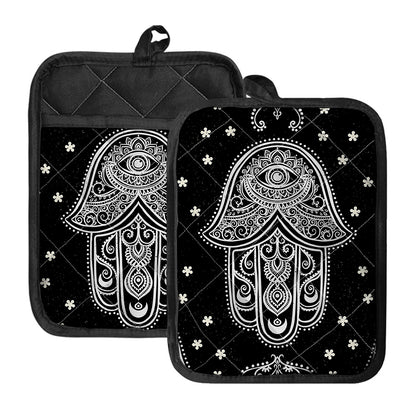 Black And White Hamsa Print Pot Holders With Pocket